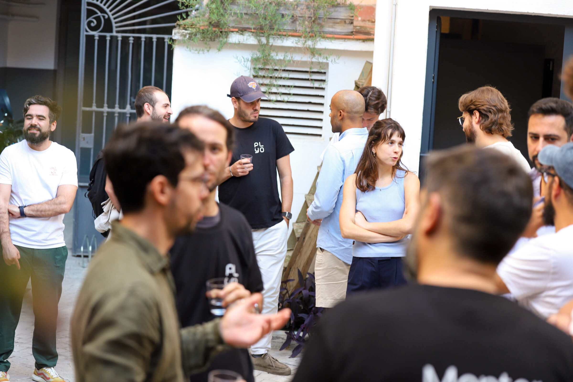 Group gathering in courtyard