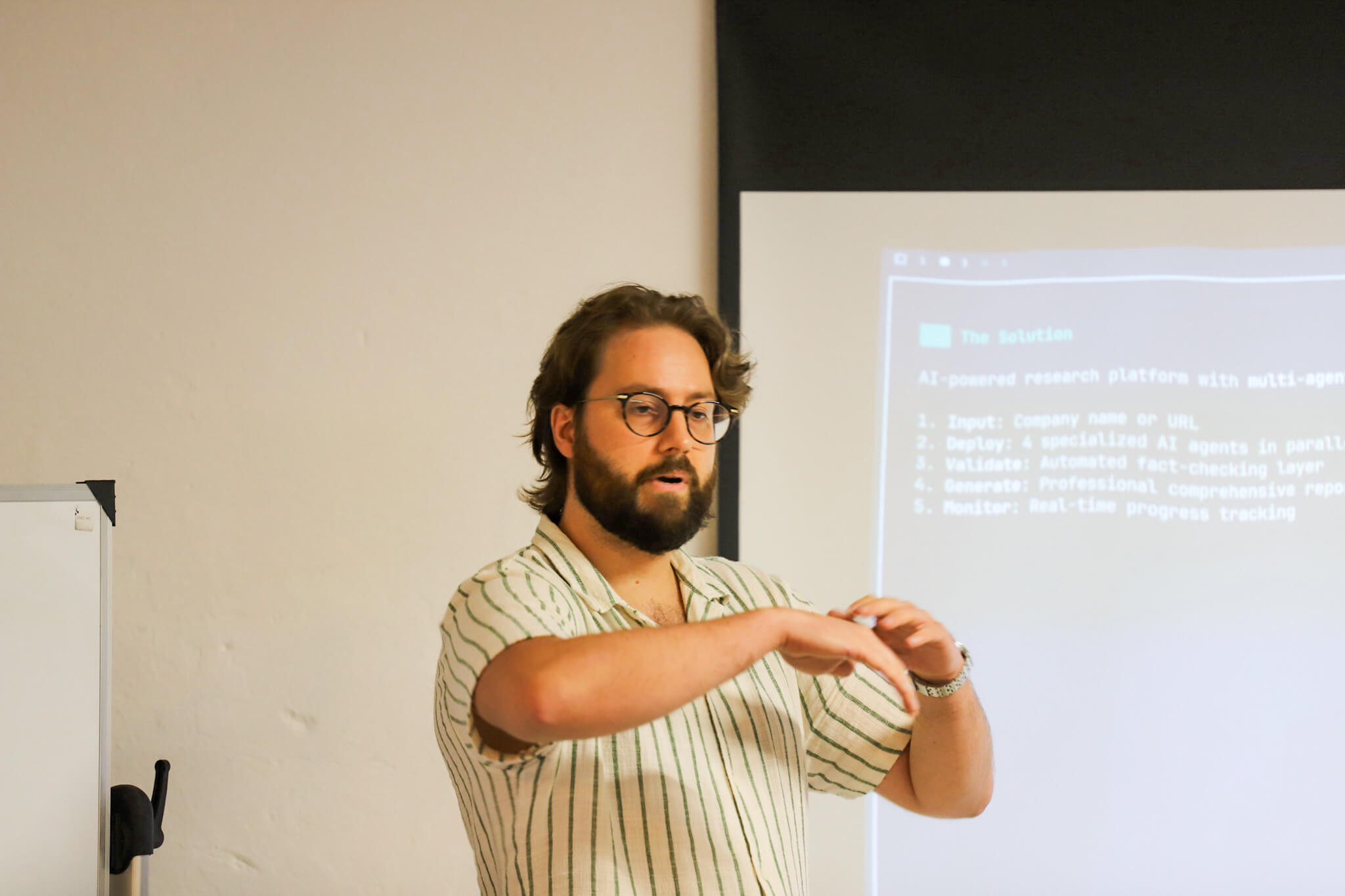 Presenter explaining solution